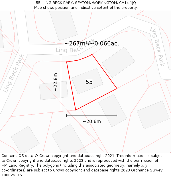 55, LING BECK PARK, SEATON, WORKINGTON, CA14 1JQ: Plot and title map