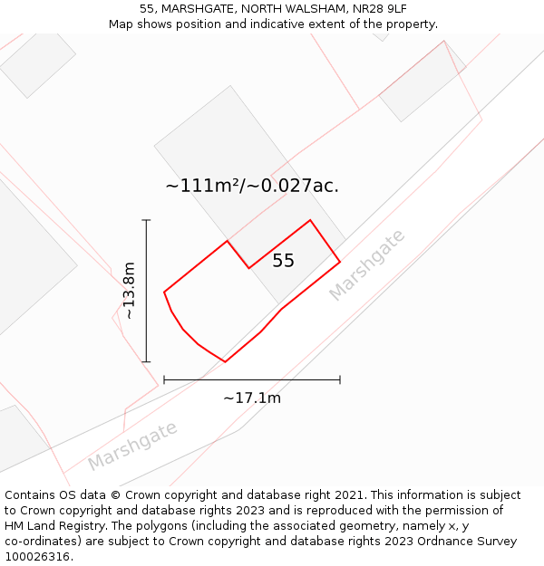 55, MARSHGATE, NORTH WALSHAM, NR28 9LF: Plot and title map