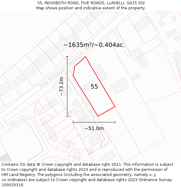 55, REHOBOTH ROAD, FIVE ROADS, LLANELLI, SA15 5DJ: Plot and title map