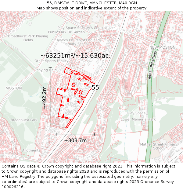 55, RIMSDALE DRIVE, MANCHESTER, M40 0GN: Plot and title map