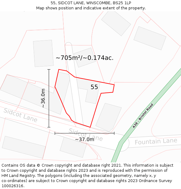 55, SIDCOT LANE, WINSCOMBE, BS25 1LP: Plot and title map