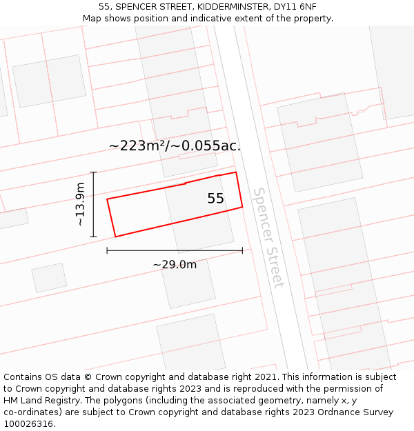 55, SPENCER STREET, KIDDERMINSTER, DY11 6NF: Plot and title map