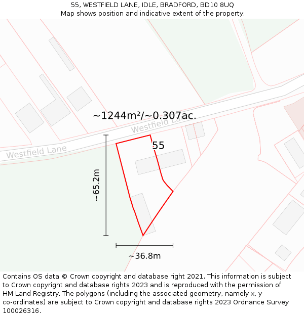 55, WESTFIELD LANE, IDLE, BRADFORD, BD10 8UQ: Plot and title map