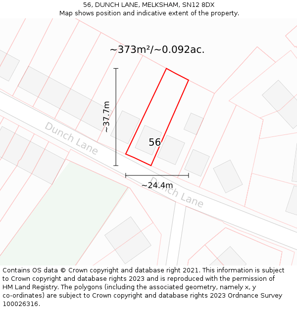 56, DUNCH LANE, MELKSHAM, SN12 8DX: Plot and title map