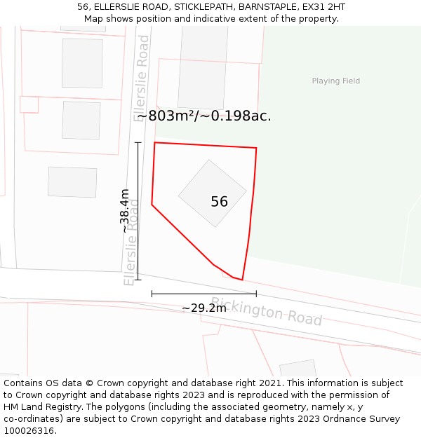 56, ELLERSLIE ROAD, STICKLEPATH, BARNSTAPLE, EX31 2HT: Plot and title map