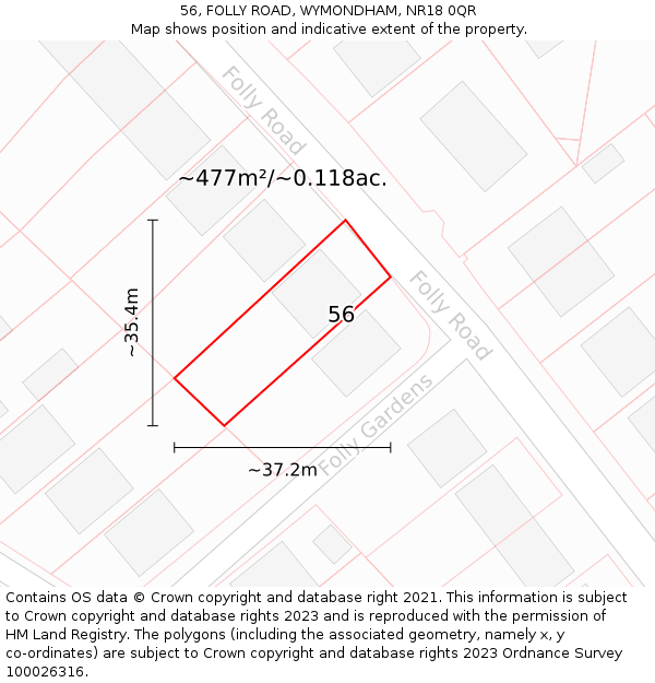 56, FOLLY ROAD, WYMONDHAM, NR18 0QR: Plot and title map