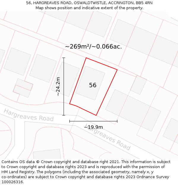 56, HARGREAVES ROAD, OSWALDTWISTLE, ACCRINGTON, BB5 4RN: Plot and title map