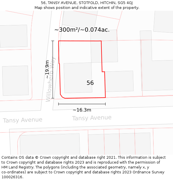 56, TANSY AVENUE, STOTFOLD, HITCHIN, SG5 4GJ: Plot and title map