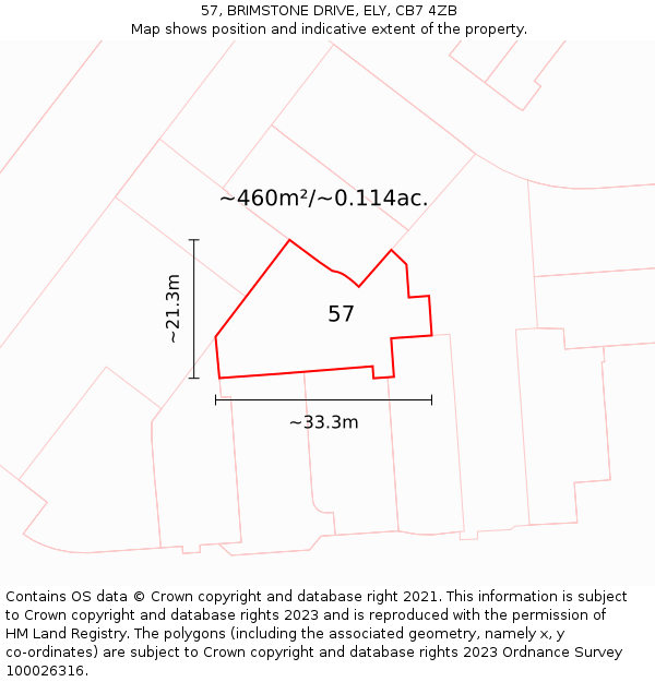 57, BRIMSTONE DRIVE, ELY, CB7 4ZB: Plot and title map