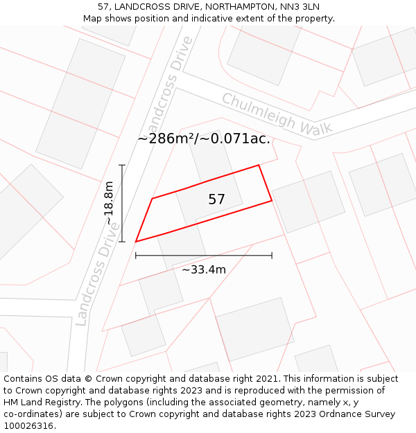 57, LANDCROSS DRIVE, NORTHAMPTON, NN3 3LN: Plot and title map