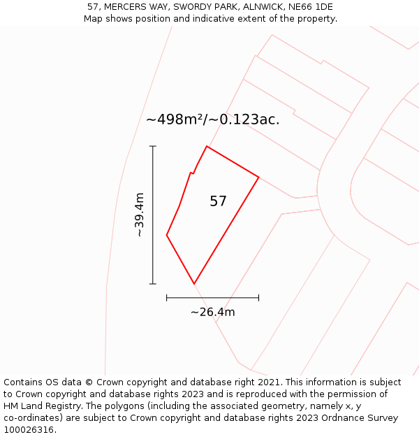 57, MERCERS WAY, SWORDY PARK, ALNWICK, NE66 1DE: Plot and title map