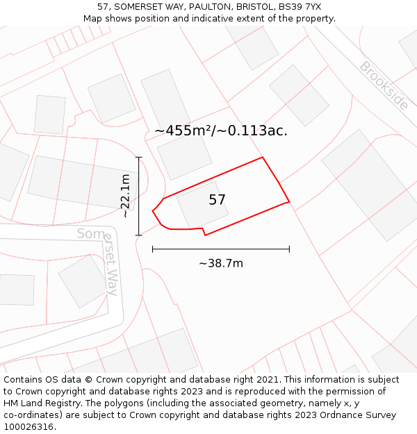 57, SOMERSET WAY, PAULTON, BRISTOL, BS39 7YX: Plot and title map