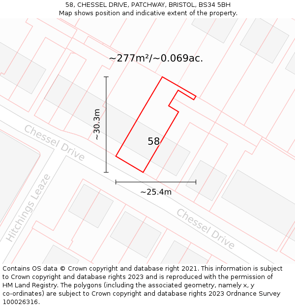 58, CHESSEL DRIVE, PATCHWAY, BRISTOL, BS34 5BH: Plot and title map