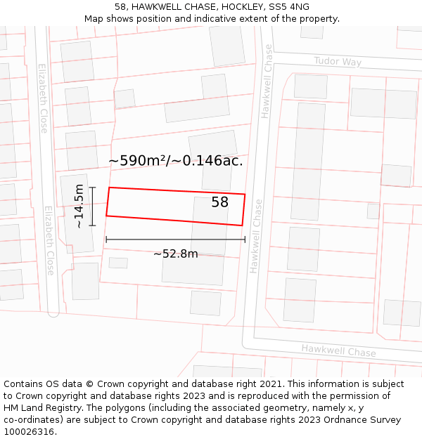 58, HAWKWELL CHASE, HOCKLEY, SS5 4NG: Plot and title map