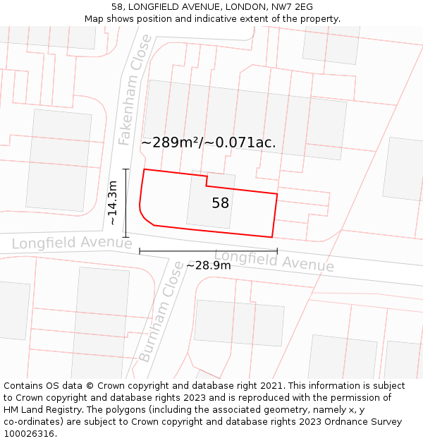 58, LONGFIELD AVENUE, LONDON, NW7 2EG: Plot and title map