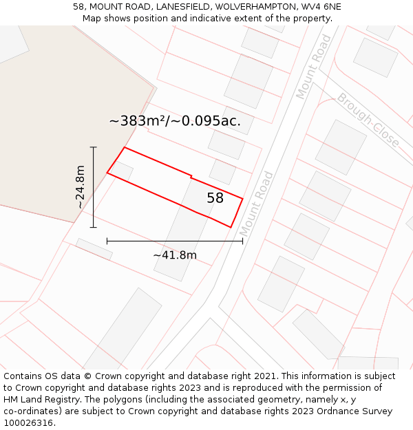 58, MOUNT ROAD, LANESFIELD, WOLVERHAMPTON, WV4 6NE: Plot and title map