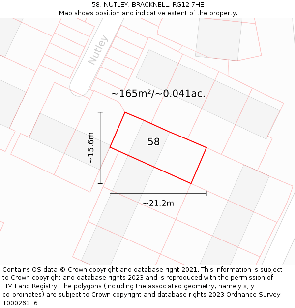 58, NUTLEY, BRACKNELL, RG12 7HE: Plot and title map