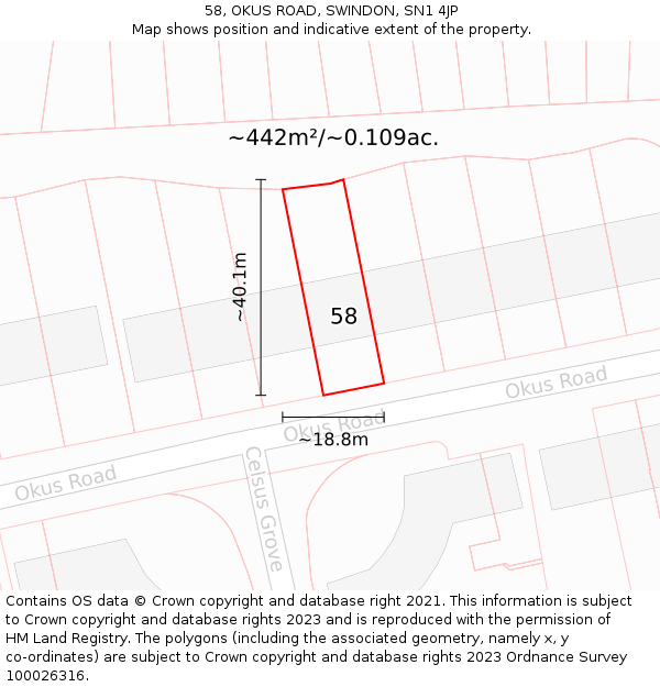 58, OKUS ROAD, SWINDON, SN1 4JP: Plot and title map