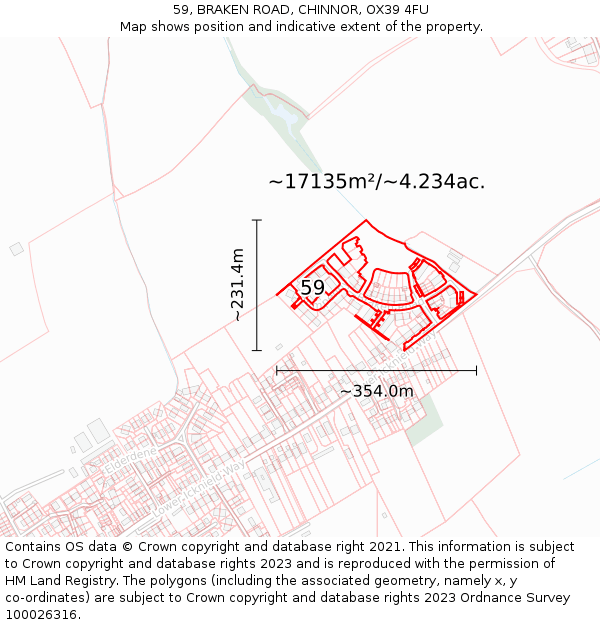 59, BRAKEN ROAD, CHINNOR, OX39 4FU: Plot and title map