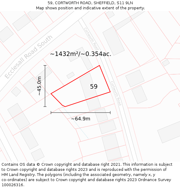 59, CORTWORTH ROAD, SHEFFIELD, S11 9LN: Plot and title map