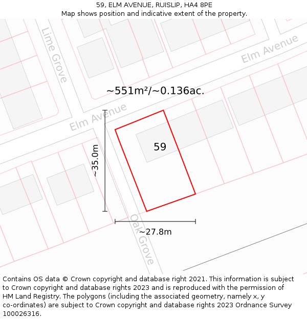 59, ELM AVENUE, RUISLIP, HA4 8PE: Plot and title map