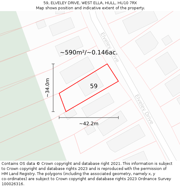 59, ELVELEY DRIVE, WEST ELLA, HULL, HU10 7RX: Plot and title map