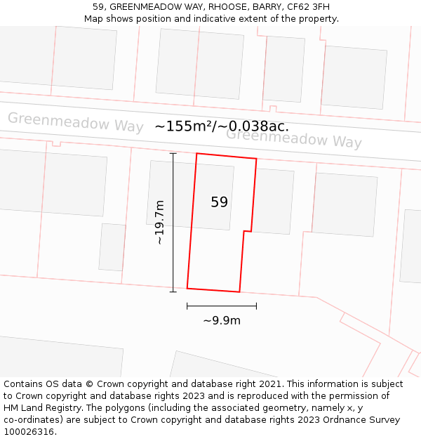 59, GREENMEADOW WAY, RHOOSE, BARRY, CF62 3FH: Plot and title map