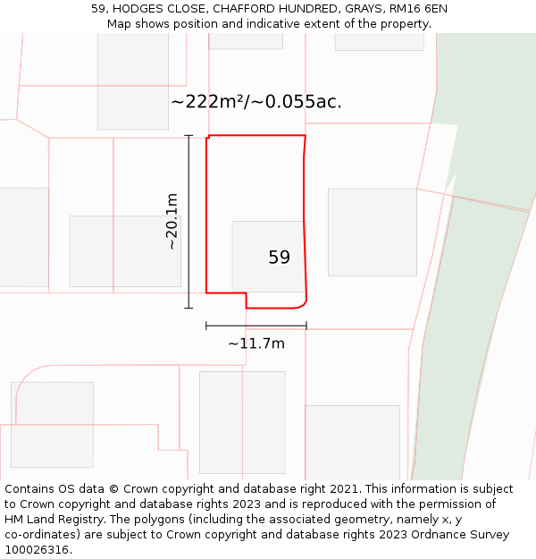 59, HODGES CLOSE, CHAFFORD HUNDRED, GRAYS, RM16 6EN: Plot and title map