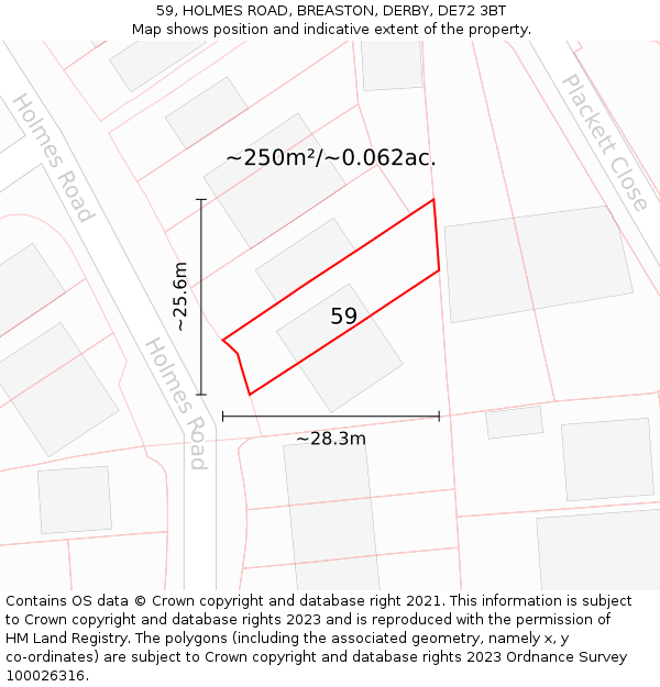 59, HOLMES ROAD, BREASTON, DERBY, DE72 3BT: Plot and title map