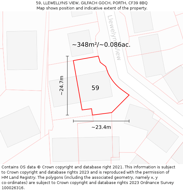 59, LLEWELLYNS VIEW, GILFACH GOCH, PORTH, CF39 8BQ: Plot and title map