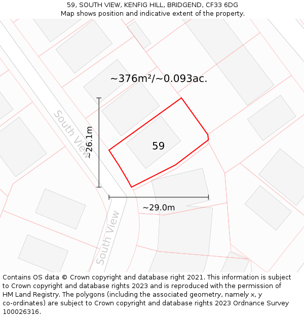 59, SOUTH VIEW, KENFIG HILL, BRIDGEND, CF33 6DG: Plot and title map