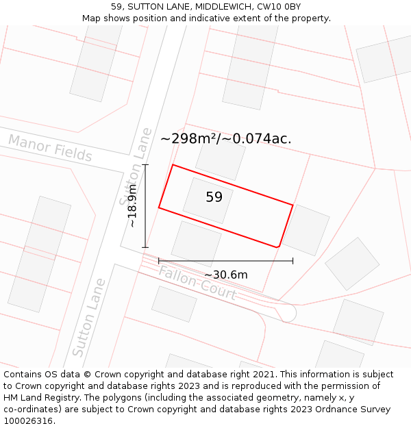 59, SUTTON LANE, MIDDLEWICH, CW10 0BY: Plot and title map