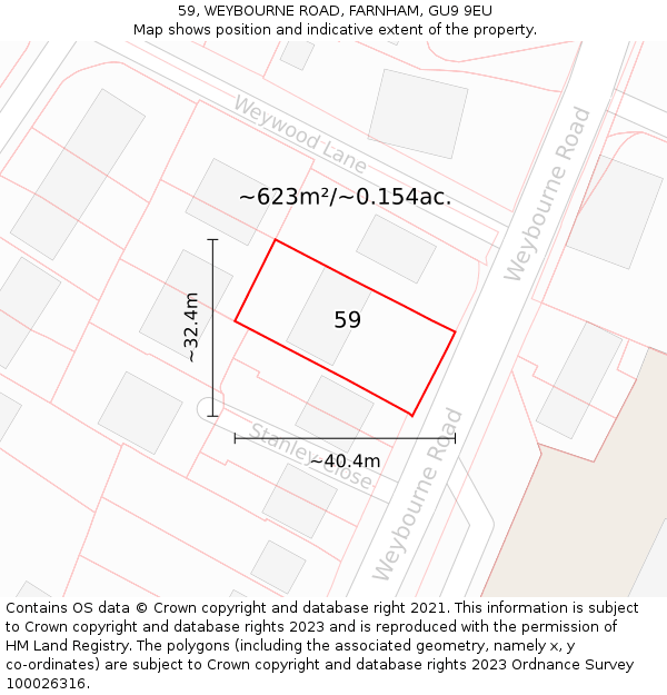 59, WEYBOURNE ROAD, FARNHAM, GU9 9EU: Plot and title map