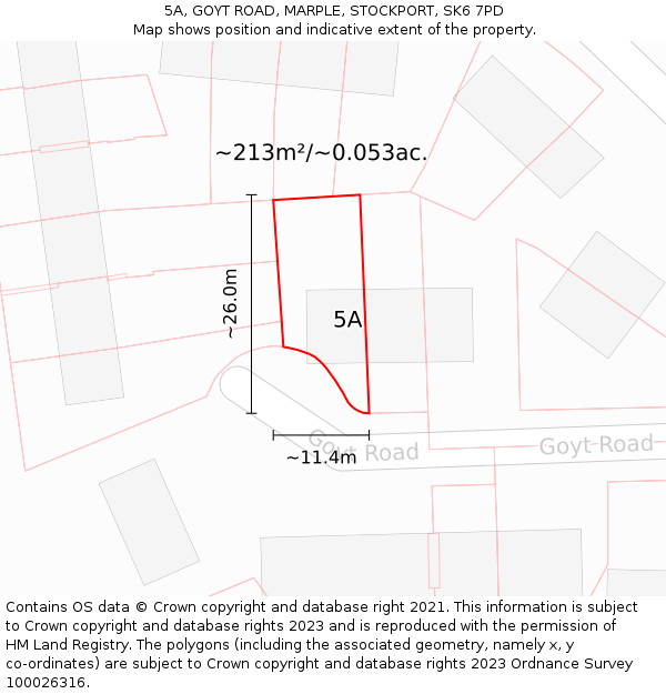 5A, GOYT ROAD, MARPLE, STOCKPORT, SK6 7PD: Plot and title map