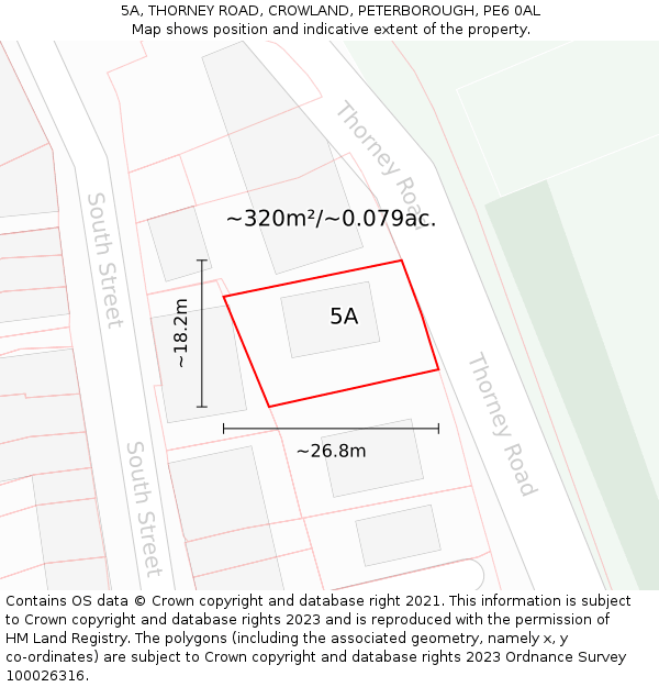 5A, THORNEY ROAD, CROWLAND, PETERBOROUGH, PE6 0AL: Plot and title map