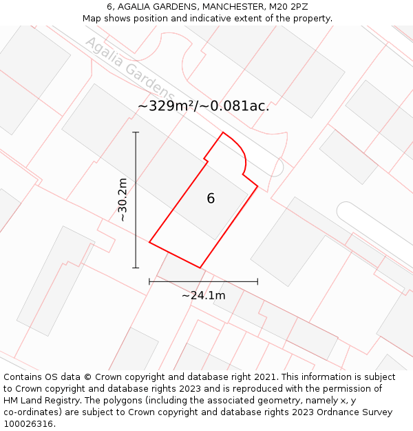 6, AGALIA GARDENS, MANCHESTER, M20 2PZ: Plot and title map