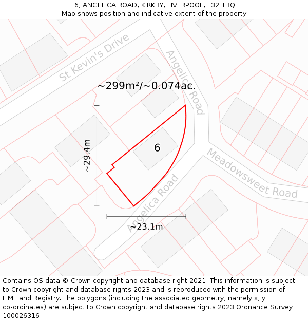 6, ANGELICA ROAD, KIRKBY, LIVERPOOL, L32 1BQ: Plot and title map