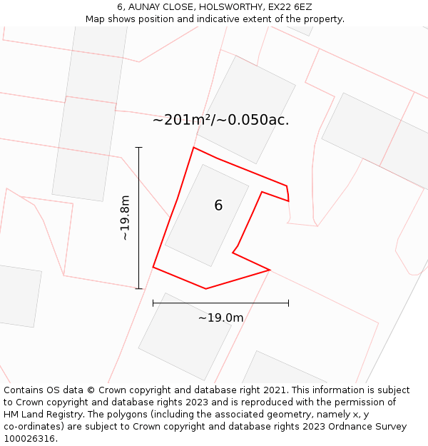 6, AUNAY CLOSE, HOLSWORTHY, EX22 6EZ: Plot and title map