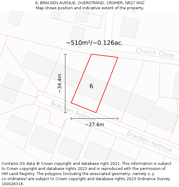 6, BRACKEN AVENUE, OVERSTRAND, CROMER, NR27 0NZ: Plot and title map