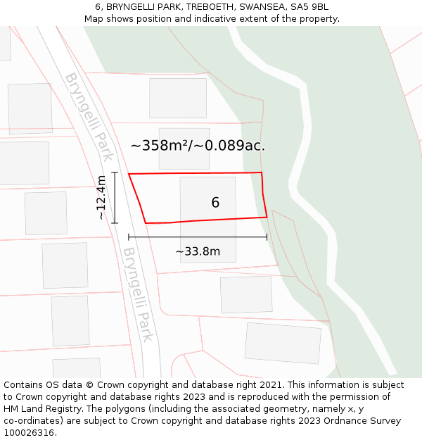 6, BRYNGELLI PARK, TREBOETH, SWANSEA, SA5 9BL: Plot and title map