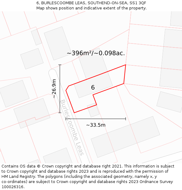 6, BURLESCOOMBE LEAS, SOUTHEND-ON-SEA, SS1 3QF: Plot and title map