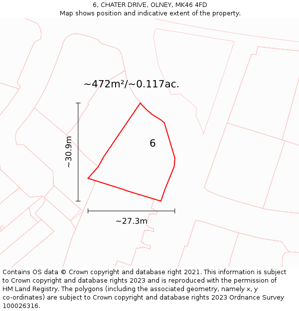 6, CHATER DRIVE, OLNEY, MK46 4FD: Plot and title map