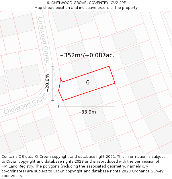 6, CHELWOOD GROVE, COVENTRY, CV2 2PF: Plot and title map