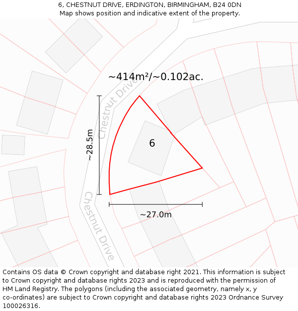 6, CHESTNUT DRIVE, ERDINGTON, BIRMINGHAM, B24 0DN: Plot and title map