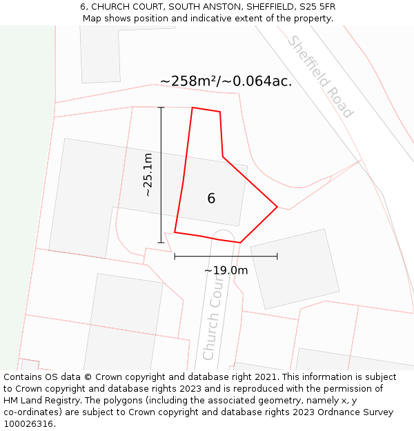 6, CHURCH COURT, SOUTH ANSTON, SHEFFIELD, S25 5FR: Plot and title map