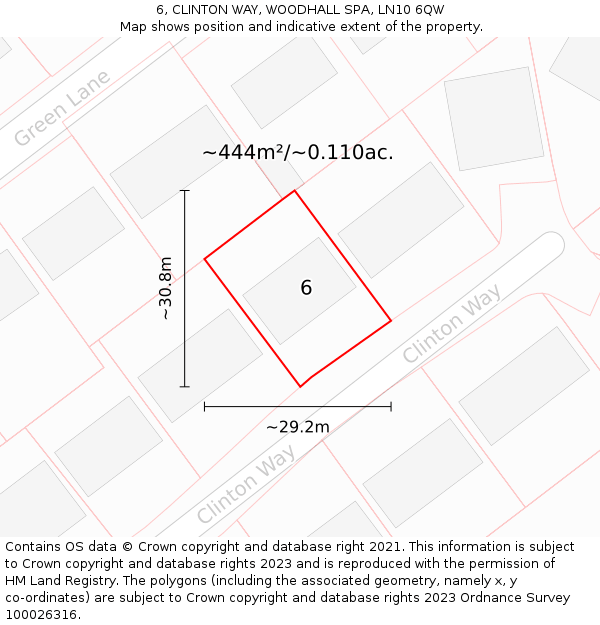 6, CLINTON WAY, WOODHALL SPA, LN10 6QW: Plot and title map