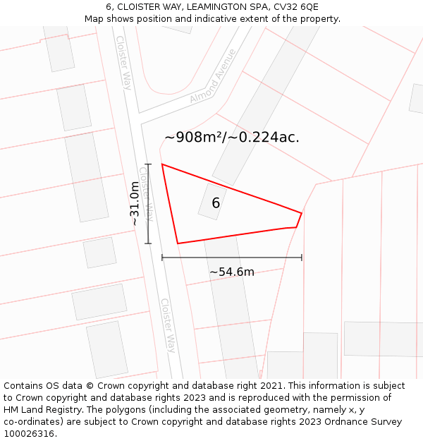 6, CLOISTER WAY, LEAMINGTON SPA, CV32 6QE: Plot and title map