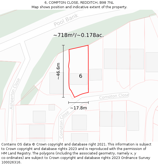 6, COMPTON CLOSE, REDDITCH, B98 7NL: Plot and title map