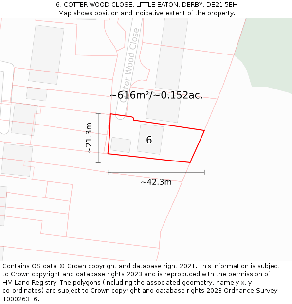 6, COTTER WOOD CLOSE, LITTLE EATON, DERBY, DE21 5EH: Plot and title map