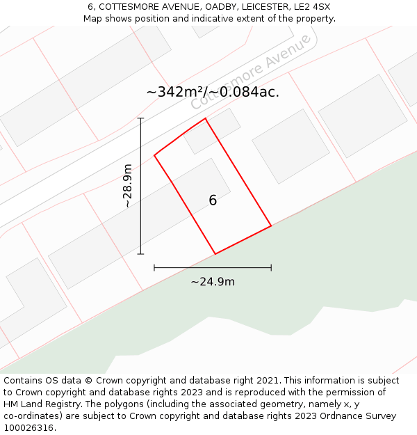 6, COTTESMORE AVENUE, OADBY, LEICESTER, LE2 4SX: Plot and title map